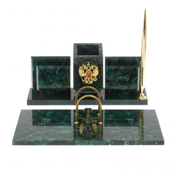 Письменный прибор &amp;quot;Менеджер&amp;quot; с гербом РФ из змеевика 127057