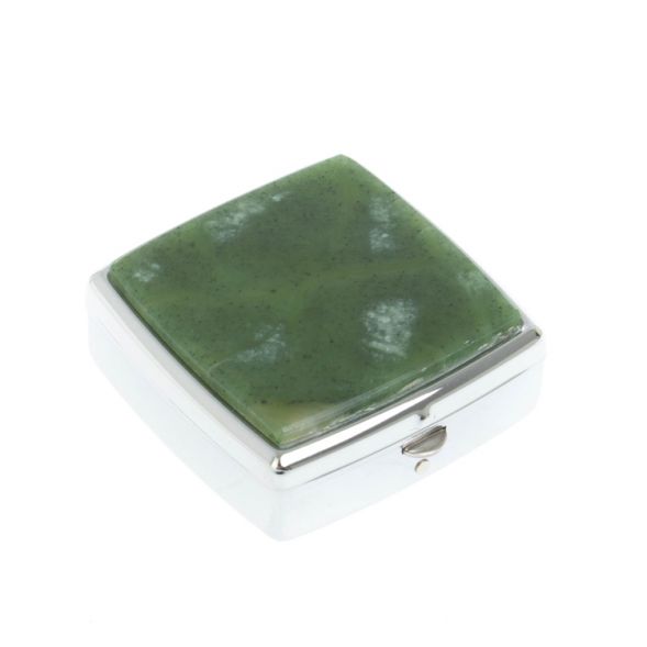 Таблетница на 2 отсека камень нефрит цвет серебро 127850