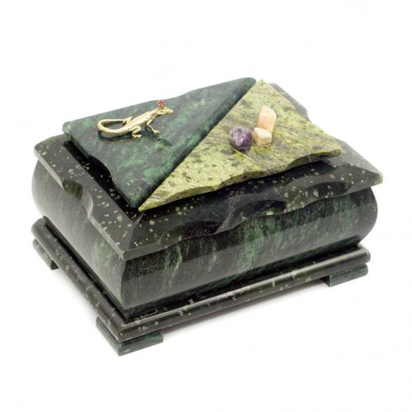 Шкатулка прямоугольная большая камень змеевик 18х12х9,5 см 112053