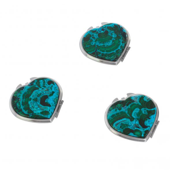 Зеркало карманное &amp;quot;Сердце&amp;quot; из малахита с хризоколлой цвет серебро 126751