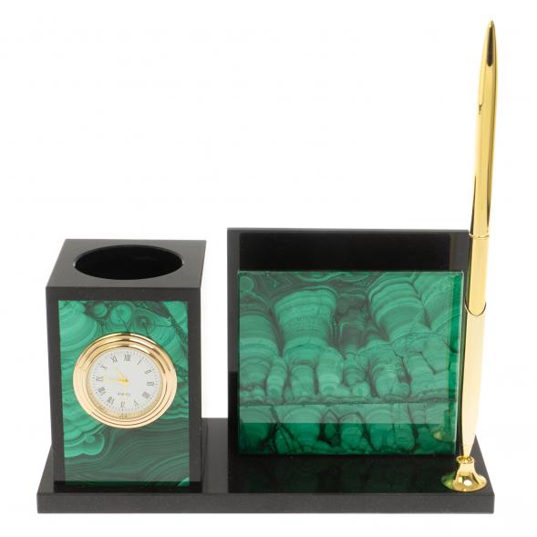 Мини-набор с часами из малахита  18х7х9 см 129771