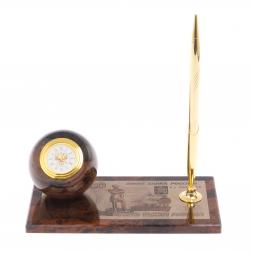 Письменный набор &amp;quot;Купюра 5000 рублей&amp;quot; из коричневого обсидиана