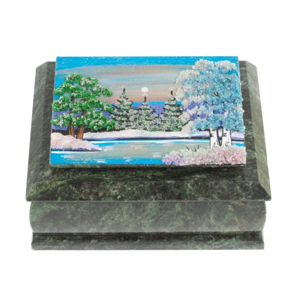 Шкатулка с рисунком &amp;quot;Зима&amp;quot; из змеевика 16х12х7,5 см 127136