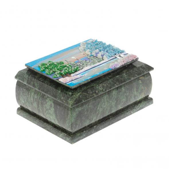 Шкатулка с рисунком &amp;quot;Зима&amp;quot; из змеевика 16х12х7,5 см 127136