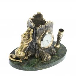 Карандашница-часы из бронзы &amp;quot;Барс&amp;quot; 14х9х10 см