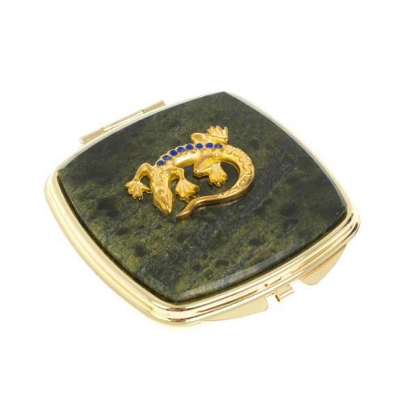 Зеркальце закругленное из змеевика круглая ящерица цвет золото 124187