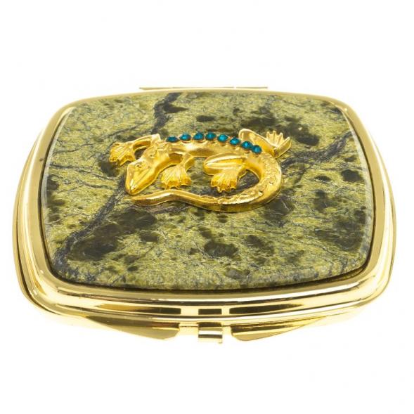 Зеркальце закругленное из змеевика круглая ящерица цвет золото 124187