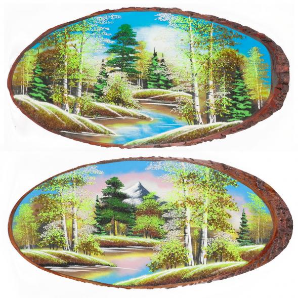 Панно на срезе дерева &amp;quot;Весна&amp;quot; горизонтальное 80-85 см каменная крошка 111074