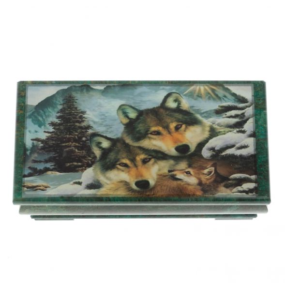 Шкатулка &amp;quot;Стая волков&amp;quot; из змеевика 16х8х7,5 см 128849