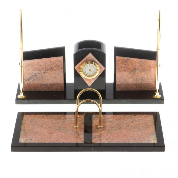 Письменный набор &amp;quot;Элегант&amp;quot; из розового мрамора с часами 124502