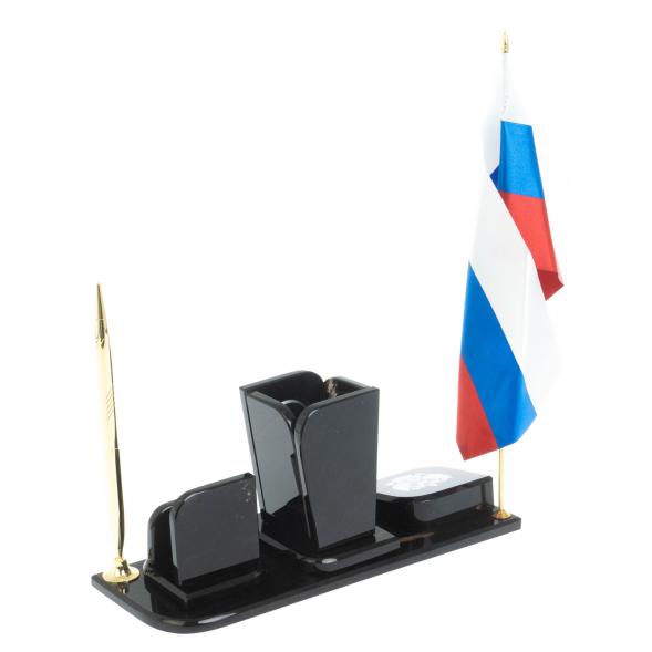 Письменный набор &amp;quot;Символ России&amp;quot; камень черный обсидиан 128081