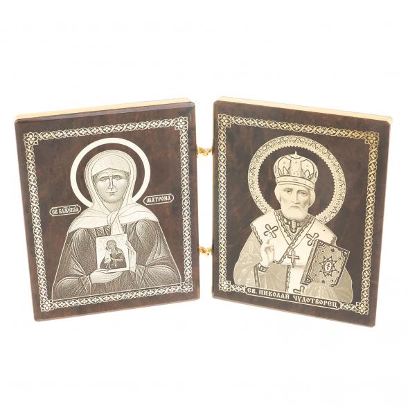 Икона складная &amp;quot;Матрона, Николай&amp;quot; камень обсидиан 122994