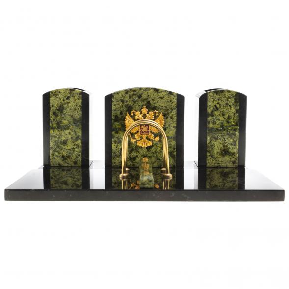 Настольный набор из змеевика &amp;quot;Канцелярский&amp;quot; с гербом РФ 124000