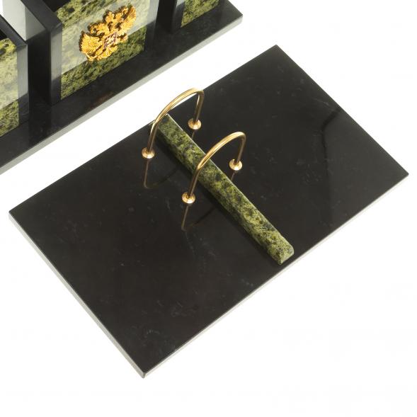 Настольный набор из змеевика &amp;quot;Канцелярский&amp;quot; с гербом РФ 124000