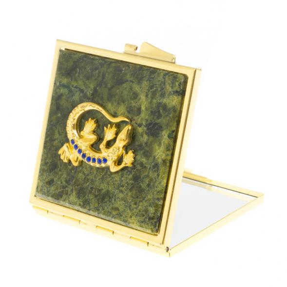 Зеркальце квадратное из змеевика круглая ящерица цвет золото 124189