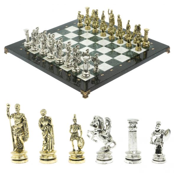 Шахматы &amp;quot;Древний Рим&amp;quot; доска 44х44 см из мрамора и змеевика 128243