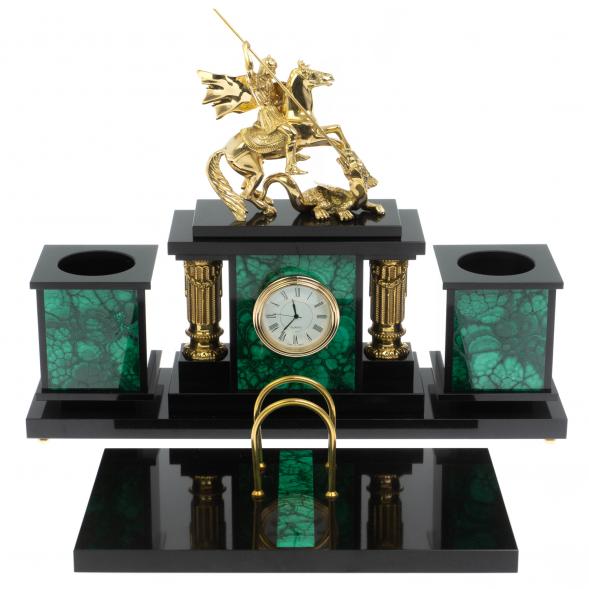 Настольный набор &amp;quot;Георгий Победоносец&amp;quot; камень малахит 129774