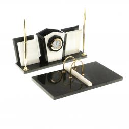 Настольный набор из мрамора "Галант" с часами