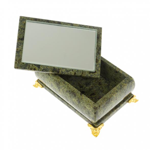 Шкатулка с зеркалом на ножках камень змеевик 10х7х6 см 112006