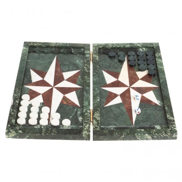 Каменные нарды &amp;quot;Звезда&amp;quot; белый мрамор / лемезит 120497