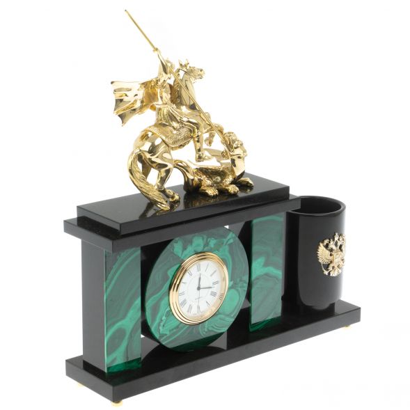 Настольный мини- набор из малахита &amp;quot;Георгий Победоносец&amp;quot; 129421