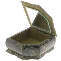 Шкатулка из змеевика с зеркалом 11,5х11х6 см