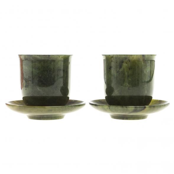 Кофейная пара камень нефрит (2 чашки, 2 блюдца) 124099