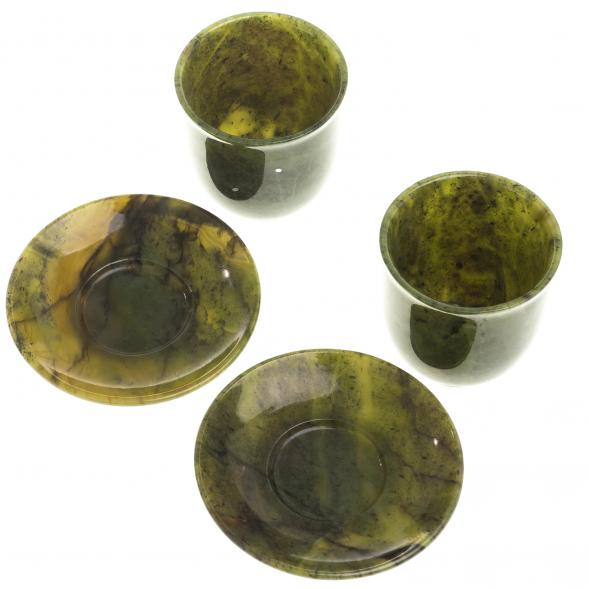 Кофейная пара камень нефрит (2 чашки, 2 блюдца) 124099