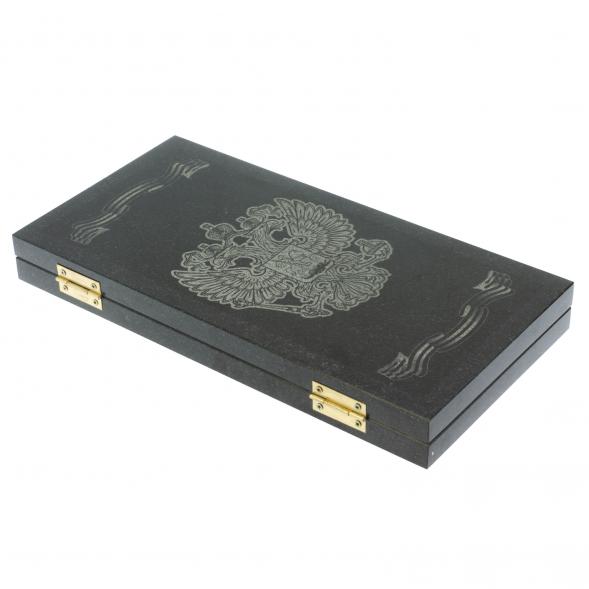 Каменные нарды с гравировкой &amp;quot; Герб РФ&amp;quot; из габбро-диабаза 128406