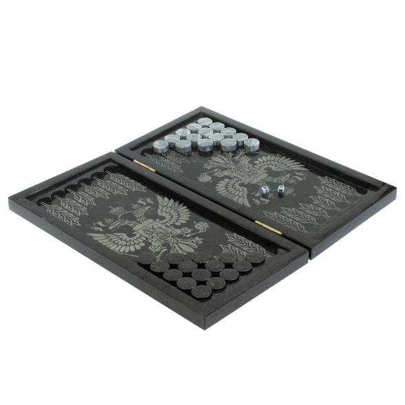 Каменные нарды с гравировкой &amp;quot; Герб РФ&amp;quot; из габбро-диабаза 128406