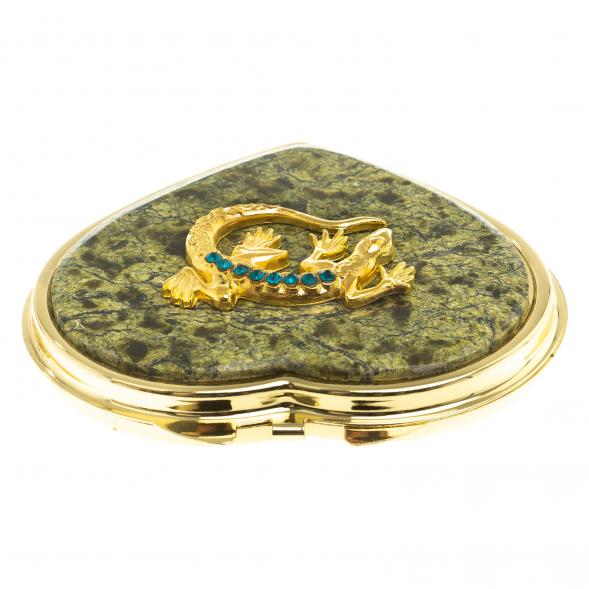 Зеркало &amp;quot;Сердце&amp;quot; из змеевика с круглой ящерицей цвет золото 124195