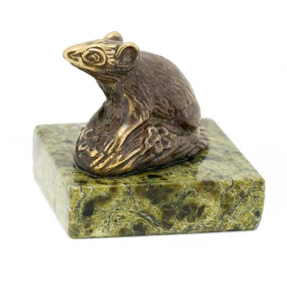 Статуэтка &amp;quot;Крыса на полене&amp;quot; бронза змеевик 116170