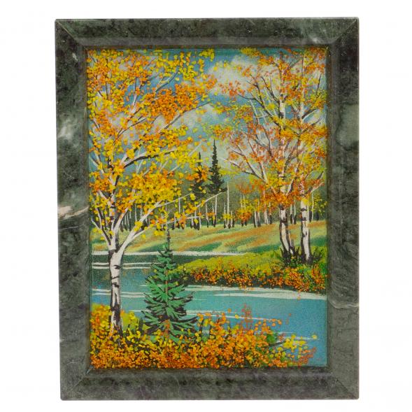 Картина из камня &amp;quot;Осенний пейзаж&amp;quot; рамка змеевик 19х24 см 125781