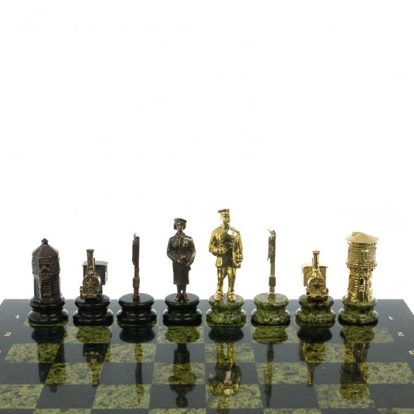 Шахматы подарочные &amp;quot;Железнодорожники&amp;quot; из бронзы и змеевика 48х48 см 116656