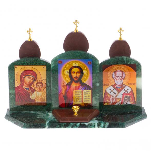 Икона с подсвечником Триптих змеевик лемезит 33,5х9,5х24 см 119940