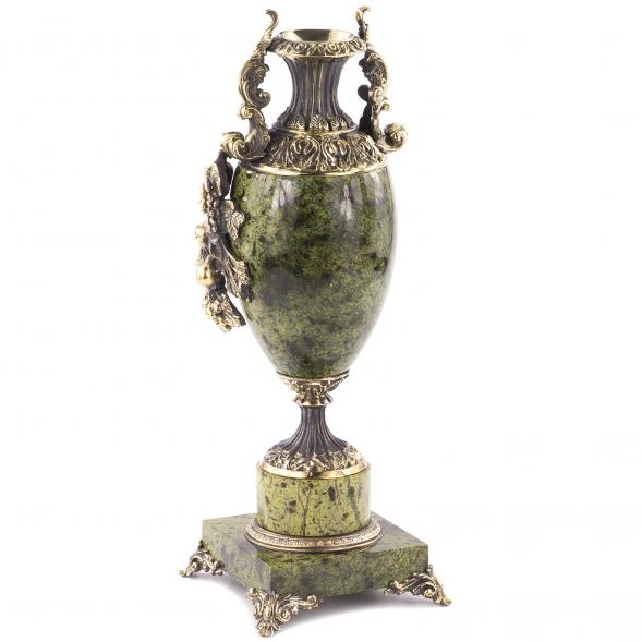 Настольная ваза с часами &amp;quot;Виноград&amp;quot; бронза змеевик 120212