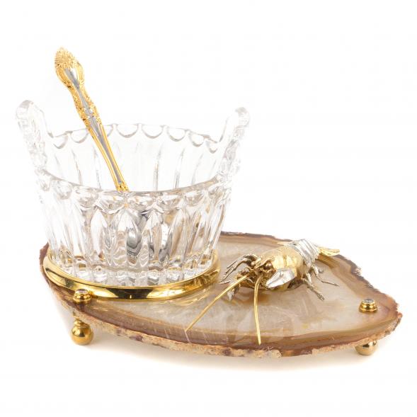 Икорница &amp;quot;Рак&amp;quot; агат бронза малая Златоуст 120521