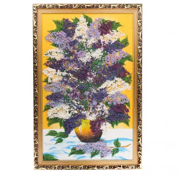 Картина из каменной крошки &amp;quot;Сирень в вазе&amp;quot; багет 89х59 см желтый фон 121335