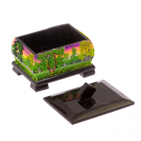Шкатулка из черного змеевика &amp;quot;Летний пейзаж&amp;quot; 12х10х9,5 см 125307
