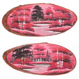 Панно на срезе дерева "Розовый закат" горизонтальное 75-80 см каменная крошка