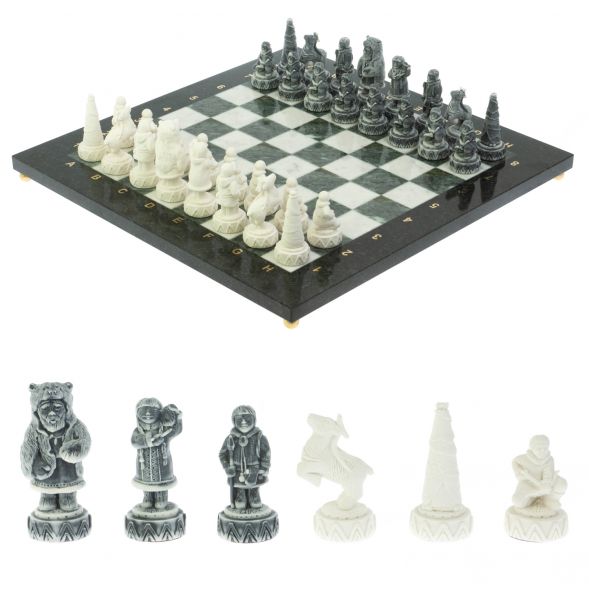 Шахматы &amp;quot;Северные народы&amp;quot; доска 40х40 см шабровский змеевик мрамор 128087