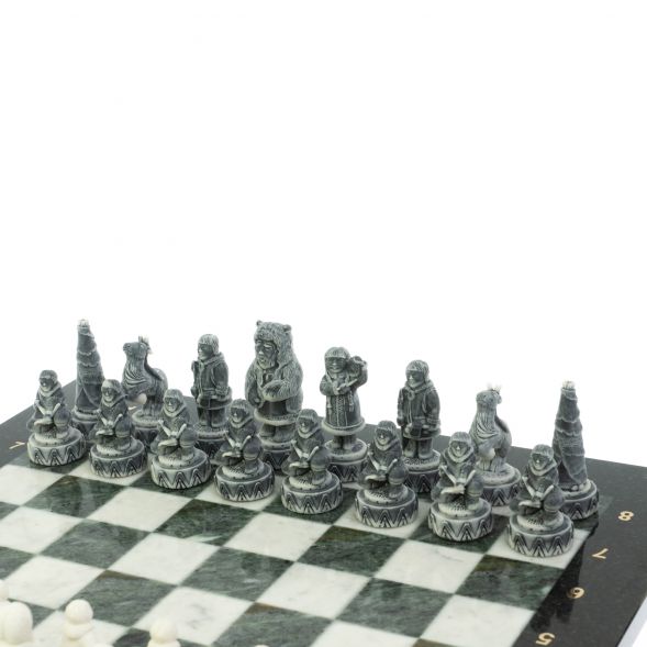 Шахматы &amp;quot;Северные народы&amp;quot; доска 40х40 см шабровский змеевик мрамор 128087