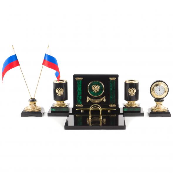 Письменный набор &amp;quot;Герб Российской Федерации&amp;quot; из малахита 120213