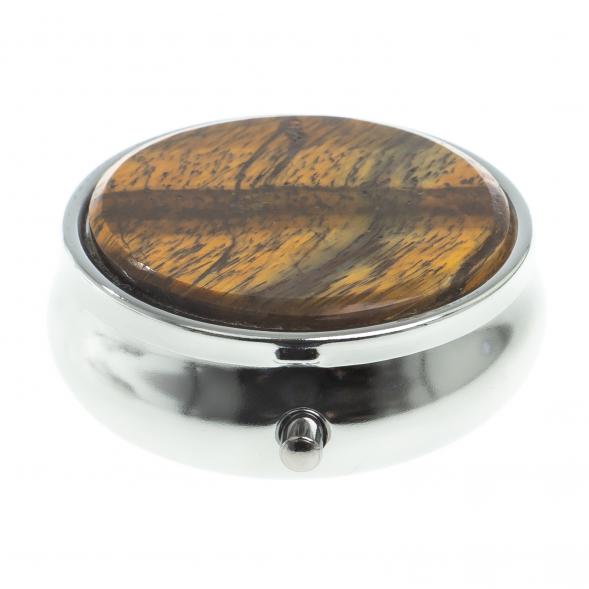 Таблетница на 3 отсека камень тигровый глаз цвет серебро 123200