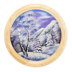 Панно каменное на тарелке из дерева "Зимний пейзаж" 40 см