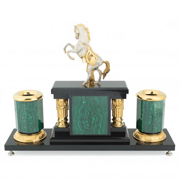 Настольный набор &amp;quot;Конь с попоной&amp;quot; малахит 114033