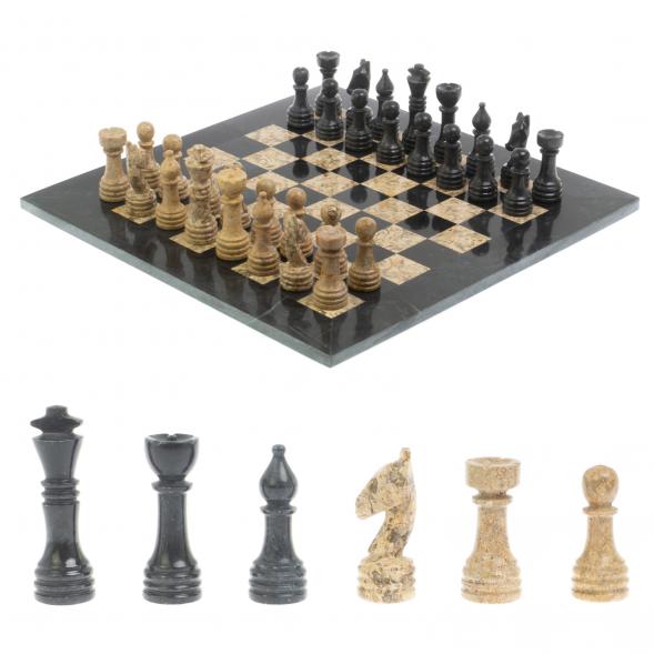 Шахматы &amp;quot;Игрок&amp;quot; доска 38х38 см из черного мрамора и ракушечника 127065