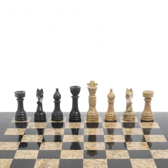 Шахматы &amp;quot;Игрок&amp;quot; доска 38х38 см из черного мрамора и ракушечника 127065
