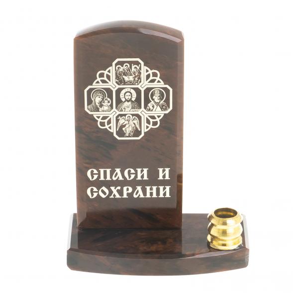 Оберег с подсвечником &amp;quot;Спаси и сохрани&amp;quot; малый камень обсидиан 123001