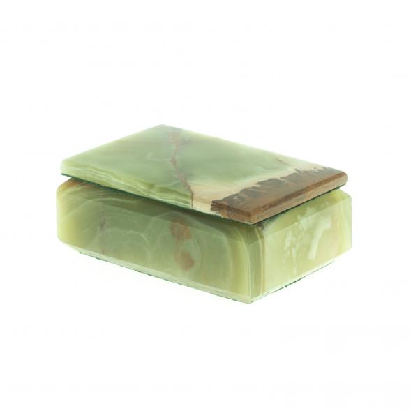 Шкатулка прямоугольная из оникса зелено-коричневая 12,5х9х5 см (3,5х5) 124342